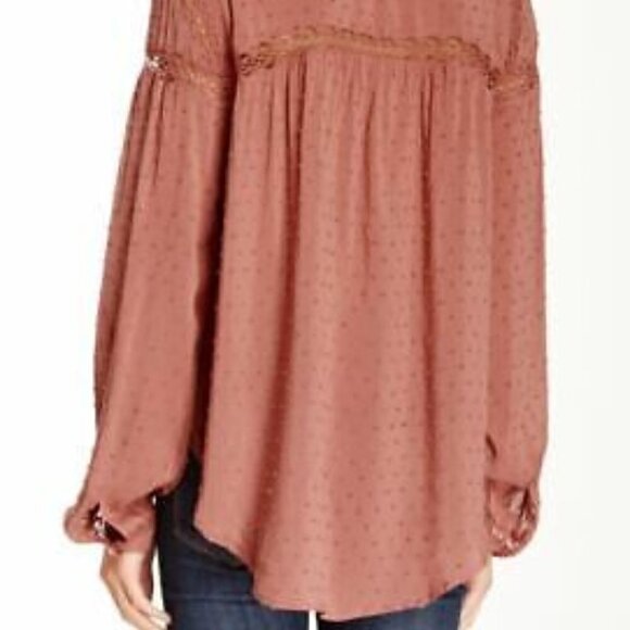 Free People Every Day Every Girl Swiss Dot Long Sleeve Top Button Down Blouse - Picture 4 of 12